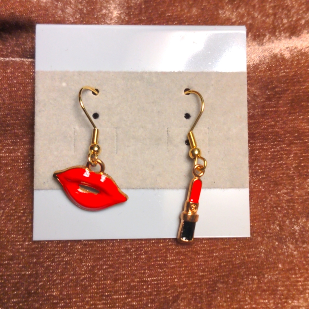Lips and Lipstick Enamel Earrings, New